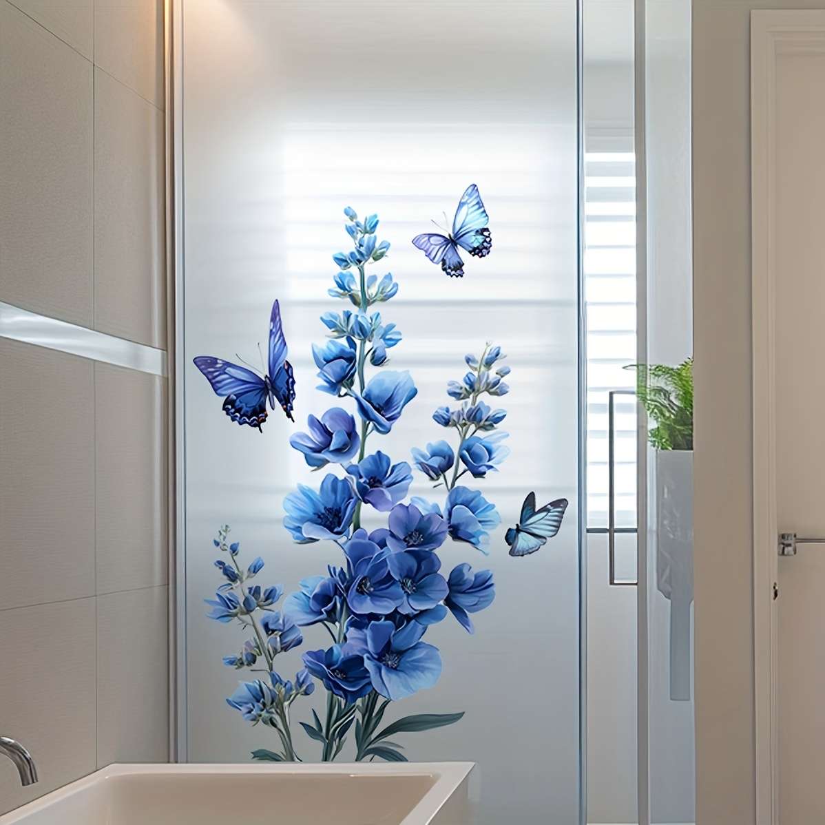 Window Stickers Style Blue Flower Butterfly