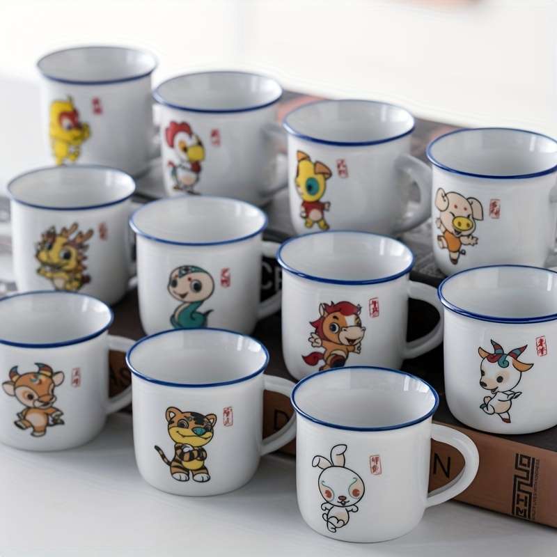 Water Cup Quantity  12Pcs  12 Chinese Zodiac Ceramic Tea  Coffee Cups