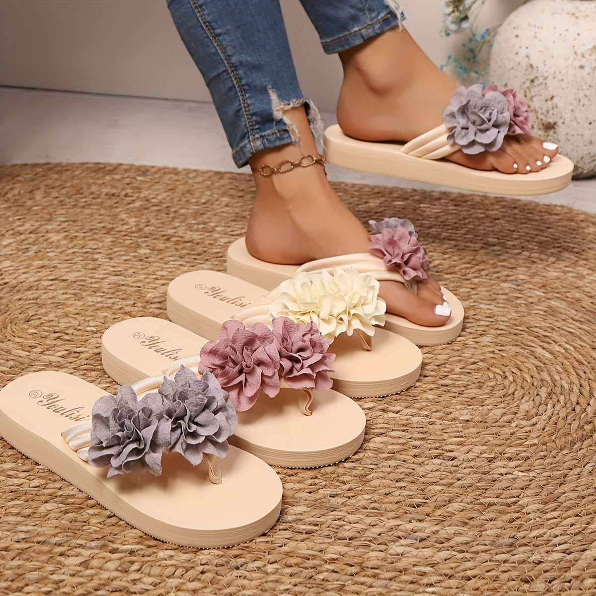 Ladies Summer Flip Flops Light Grey Uk 7