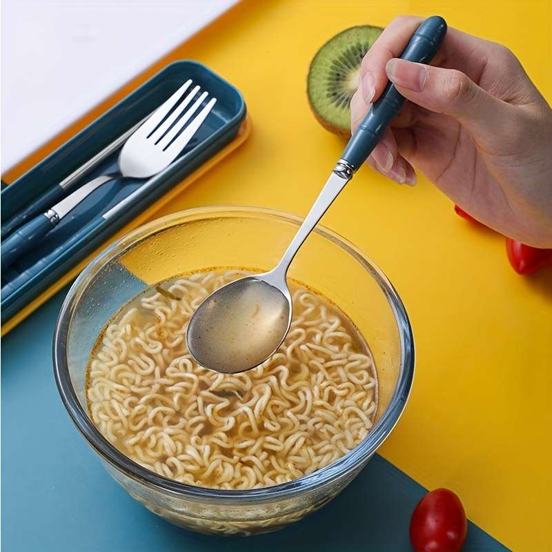 Foldable 3 In 1 Stainless Steel Camping Utensils Set Reusable Plastic Cover