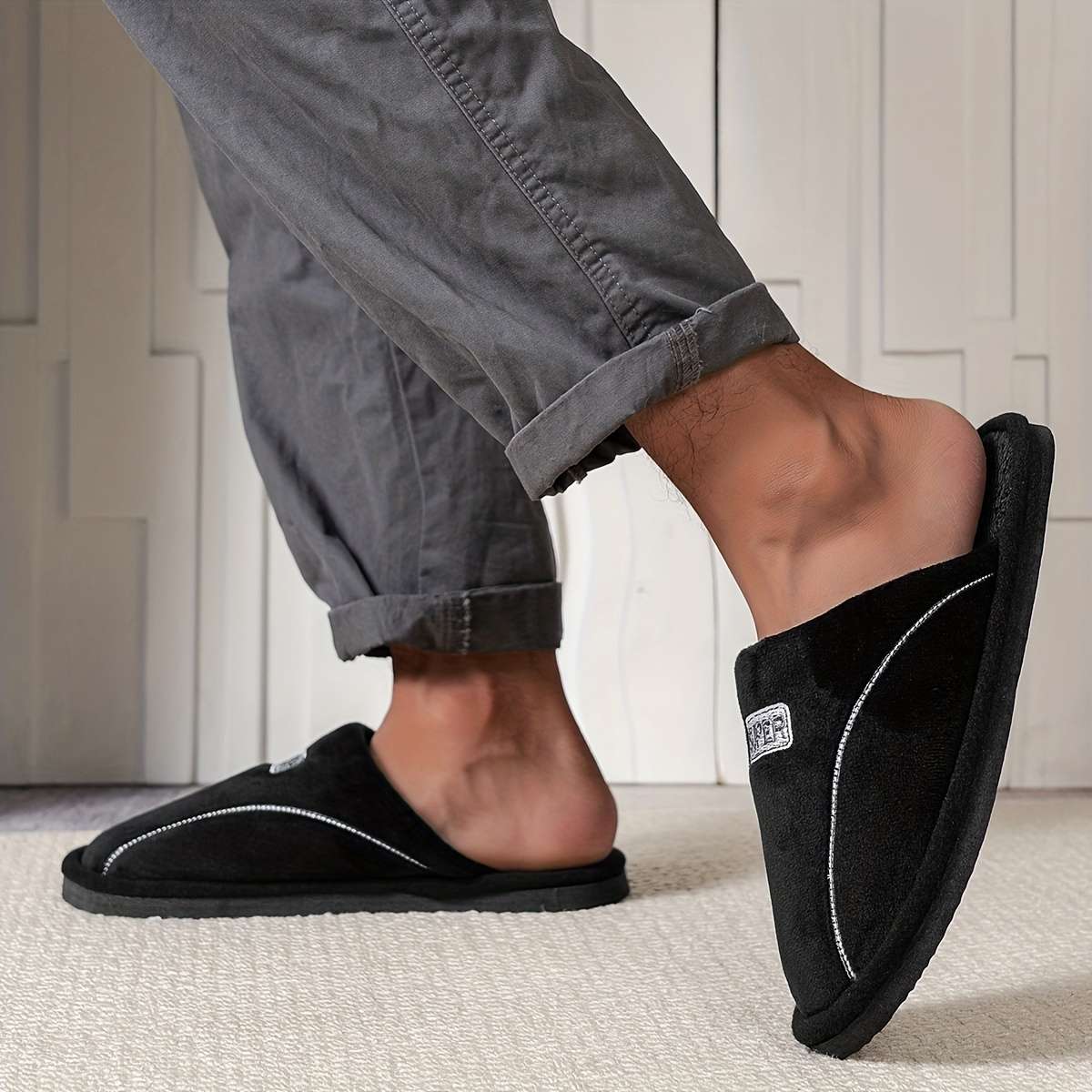 Cotton Slippers Color Black Sizeuk 6.5-7
