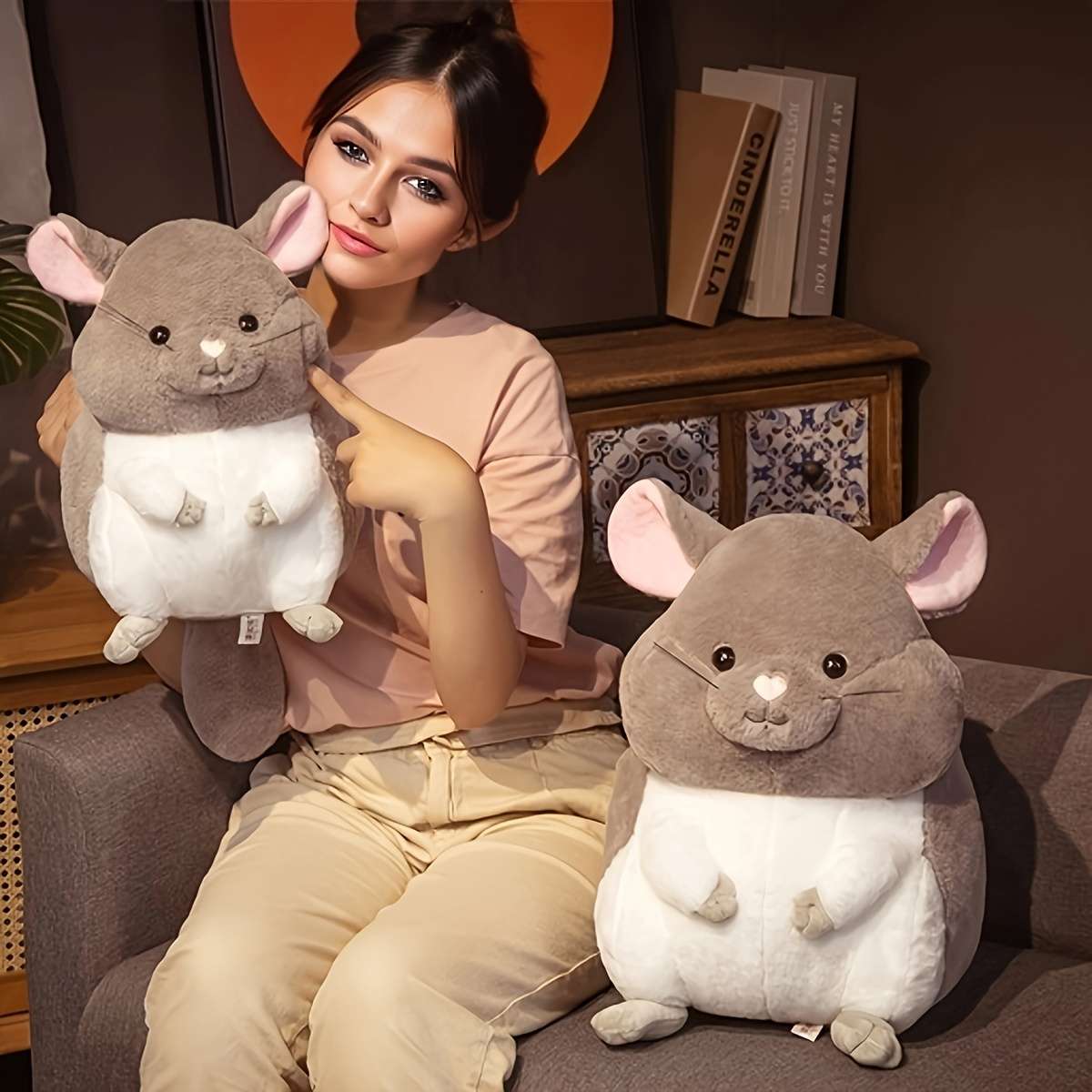 Plush Toyss color White Chinchilla and Chipmunk Pillow size Large Size 45cm