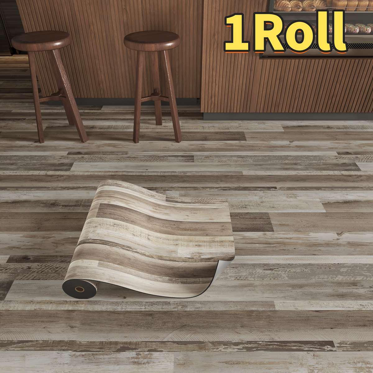 Self Adhesive Floor Stickers Distressed Multi Color Patchwork Light Wood Grain 1Roll