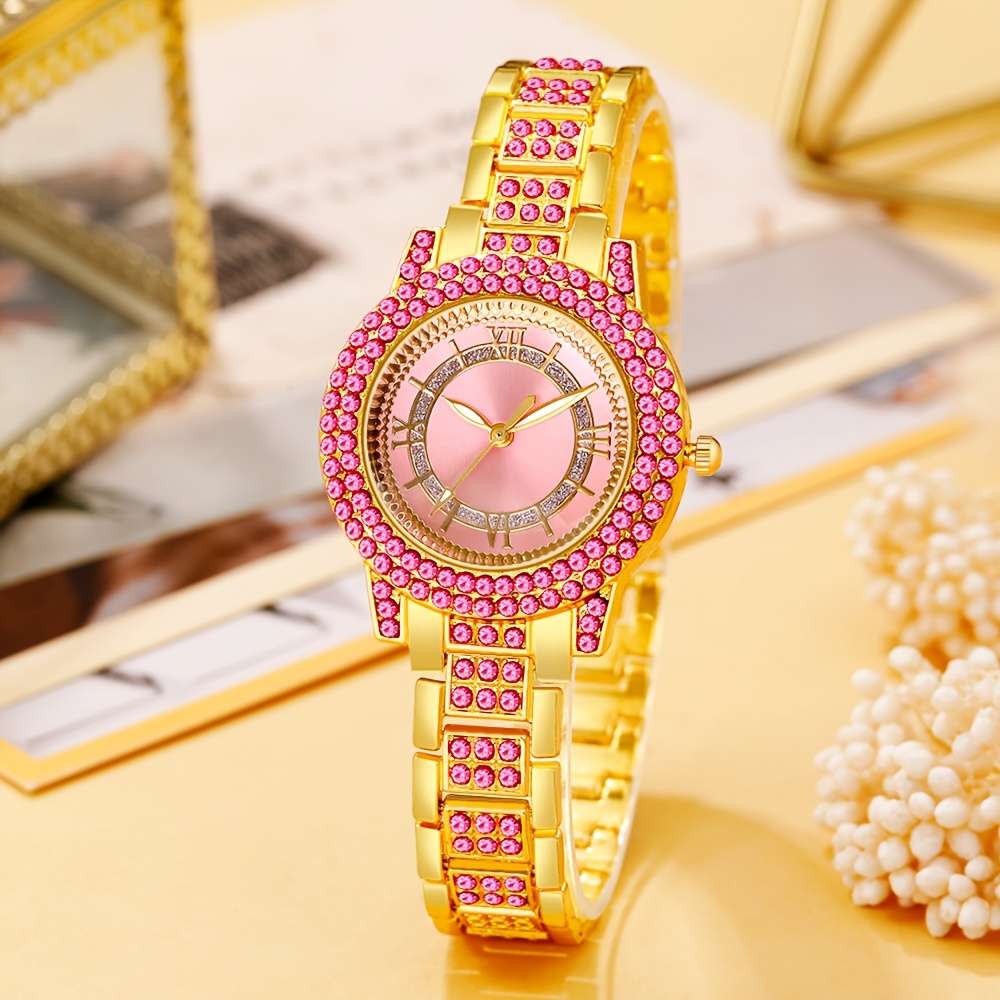 5Pcs Women Quartz Watches Rose Golden Showcasing Glamour