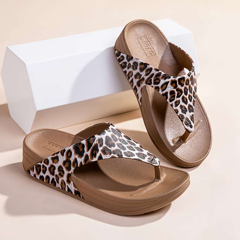 Ladies Summer Flip Flops Leopard Print Uk 7