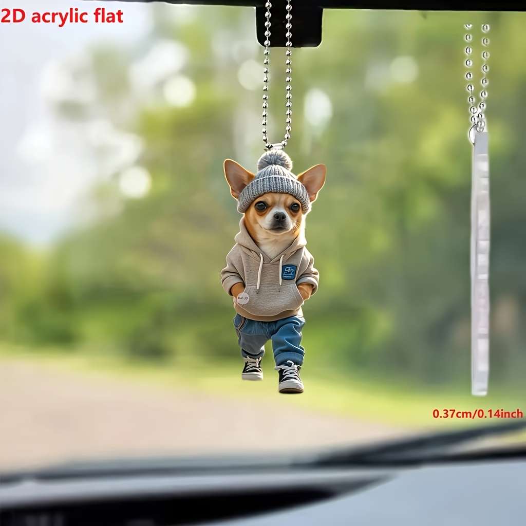 Car Interior Decor Style Chihuahua Casual Outfit Wearing Knitted Hat