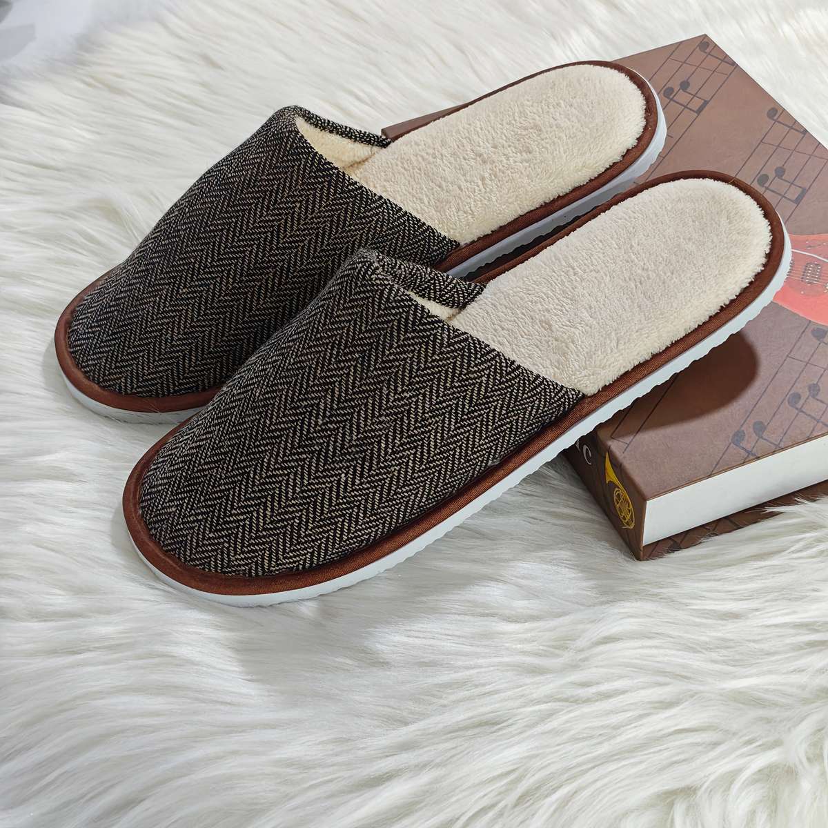 Cotton Slippers Color Brown Upper  White Sole  1 Pair Sizeuk 7