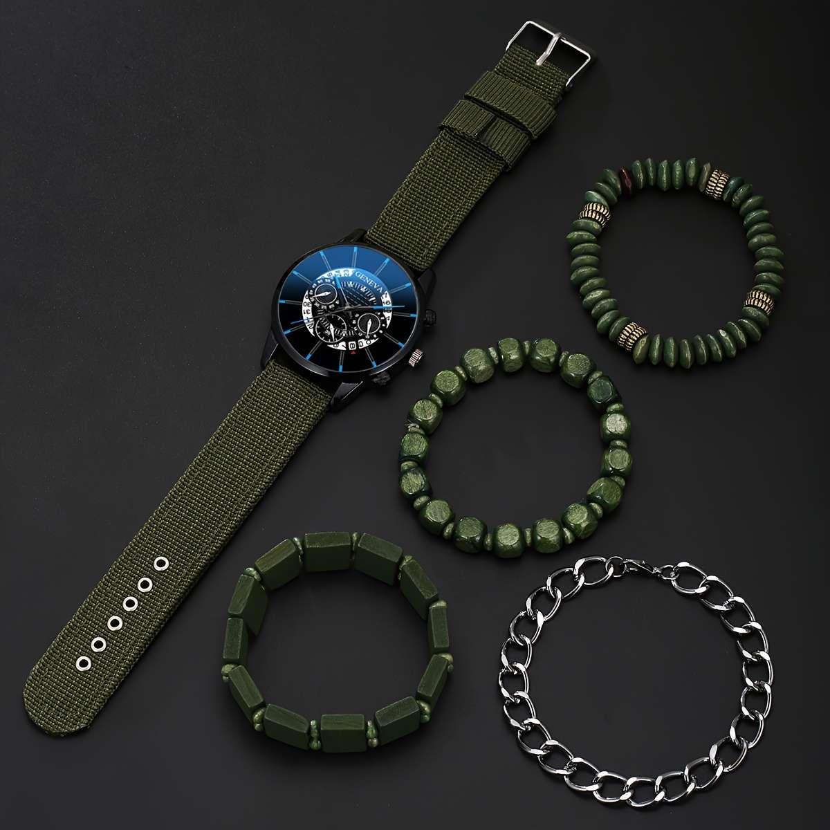 5Pcs Stylish And Trendy Set For Men Including Watch And Bracelet