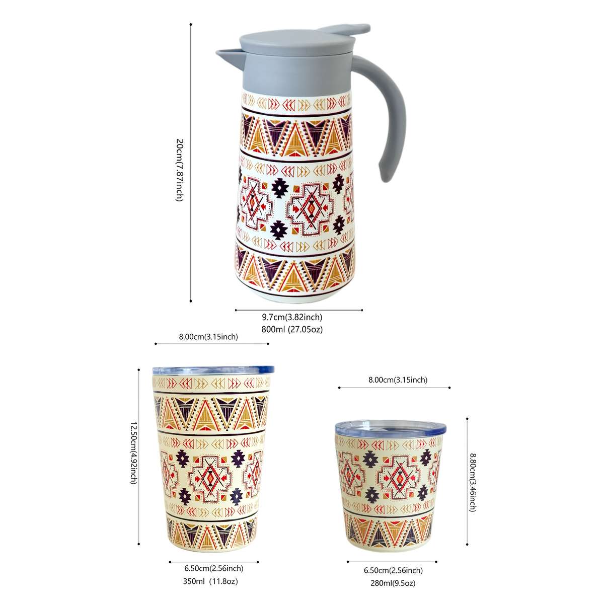Kettle Color Geometric Pattern  280Ml Black Insulated Cup