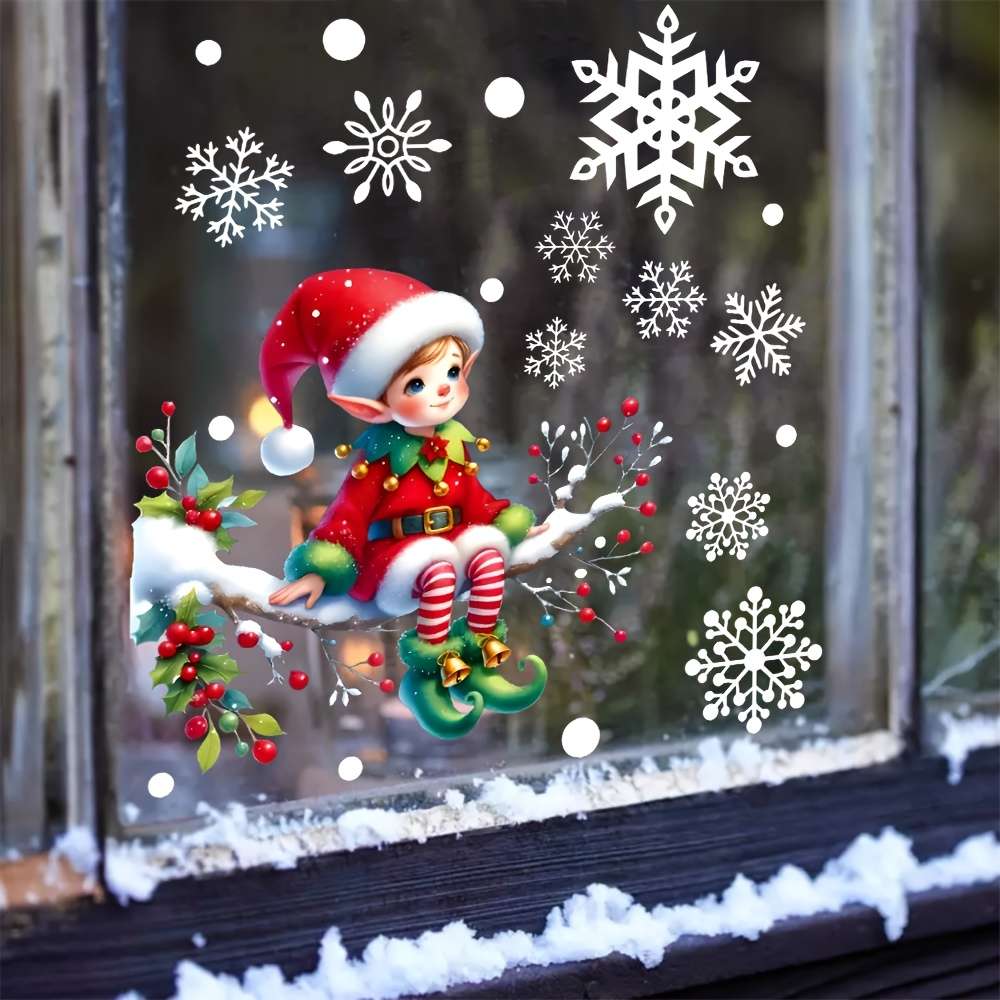 Christmas Decorations Style Christmas Elf Snowflake Window Sticker