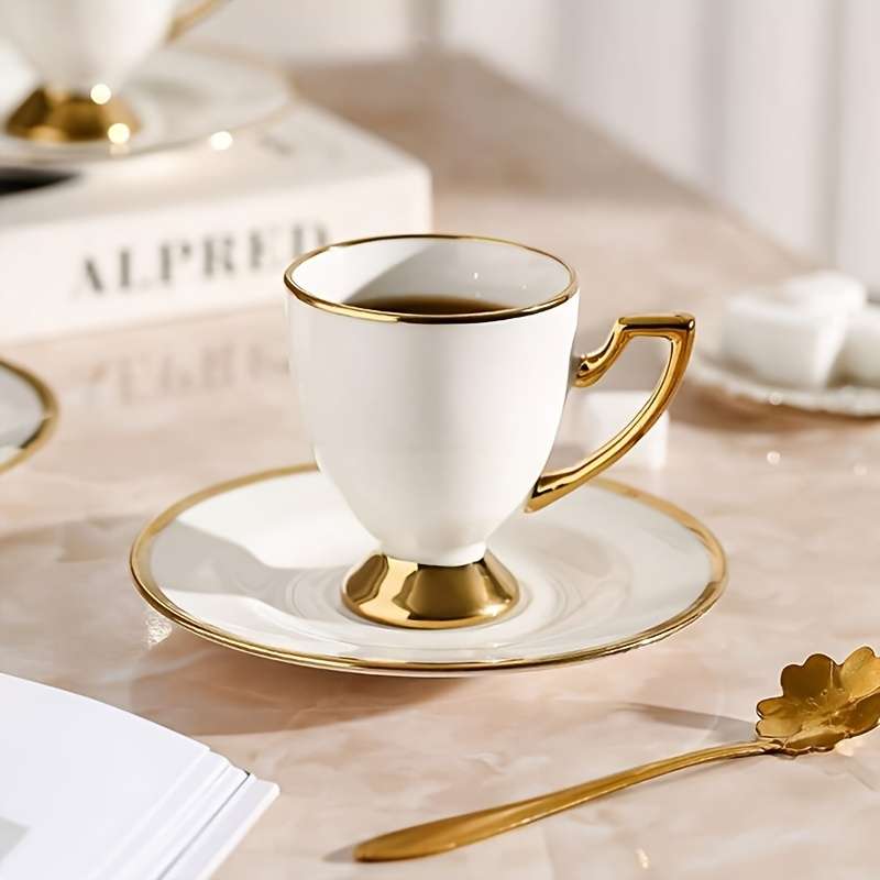 Water Cup Color White Model2009 Ceramic 4 Cups 4 Plates 4 Spoons