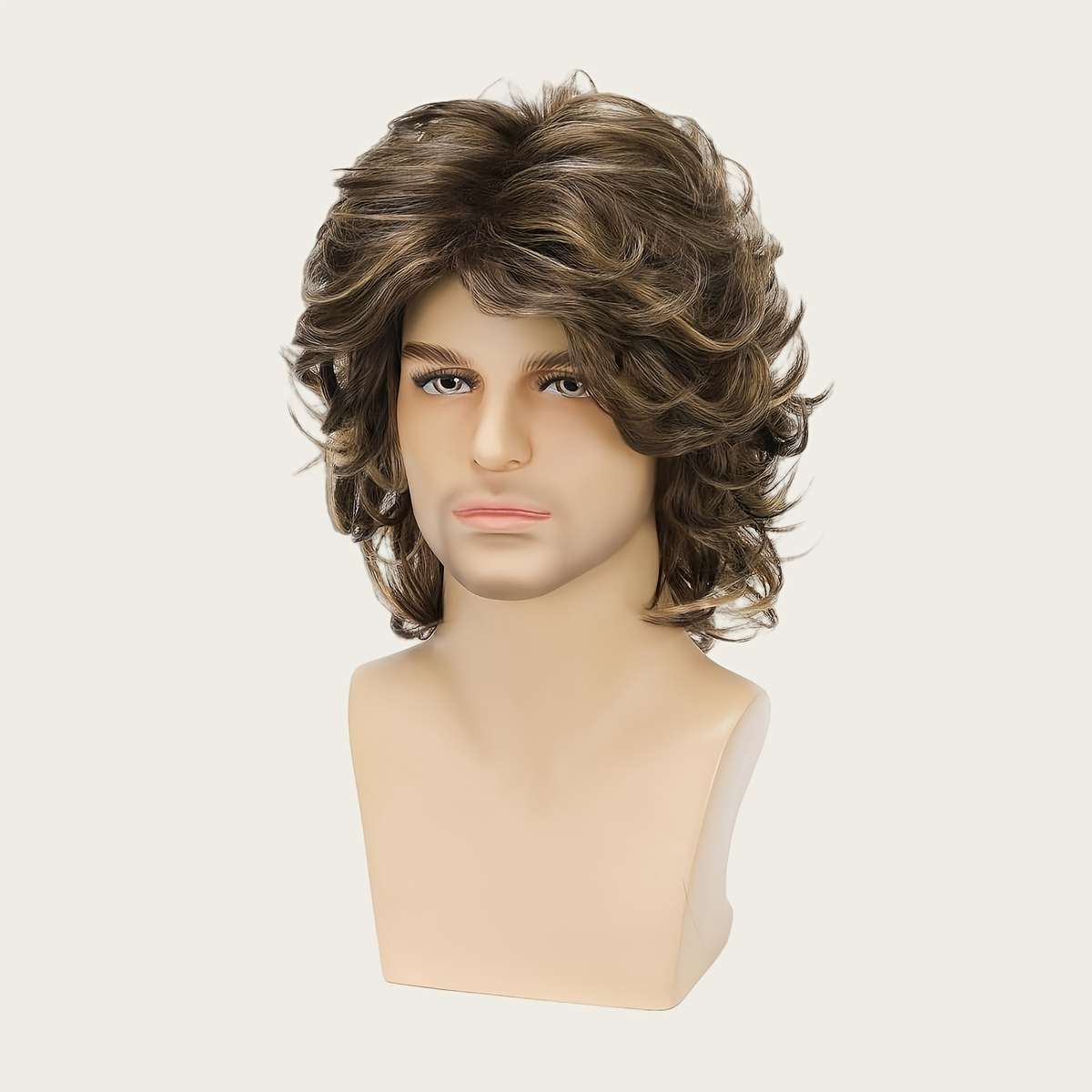 Highlight Brown Mens Wigs Hair Length 35.56Cm