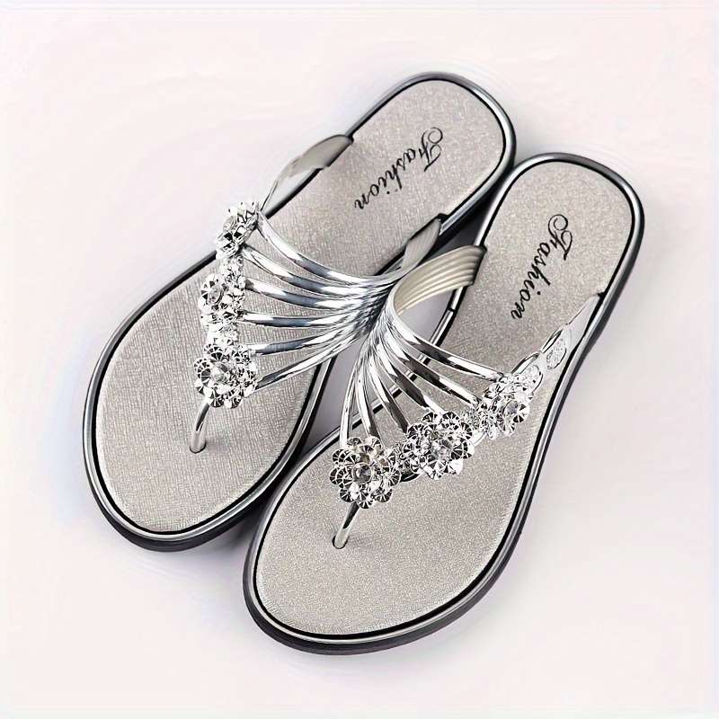 Ladies Summer Flip Flops Silvery Uk 5
