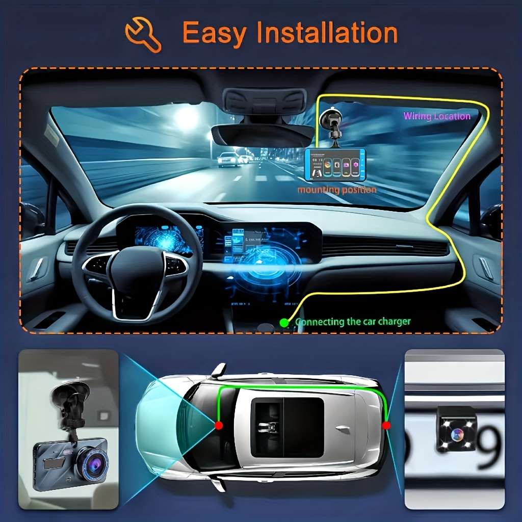 Dashcam Items 4 Inch Alloy Dual Recording   64Gb Memory Card