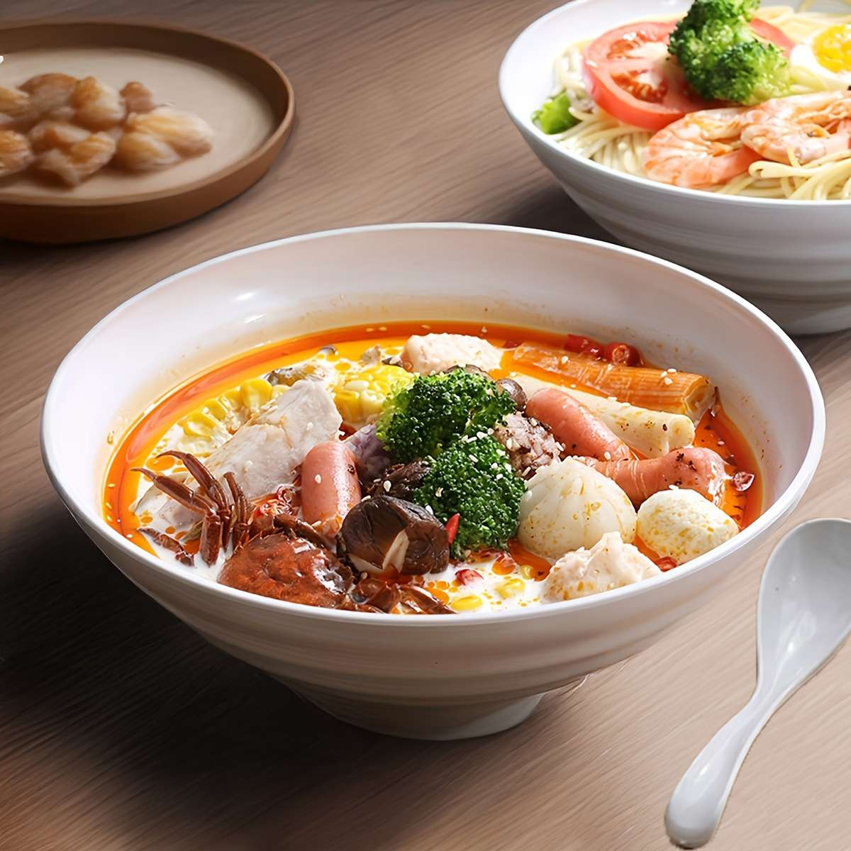 Bowl Color 25Cm White  Spoon
