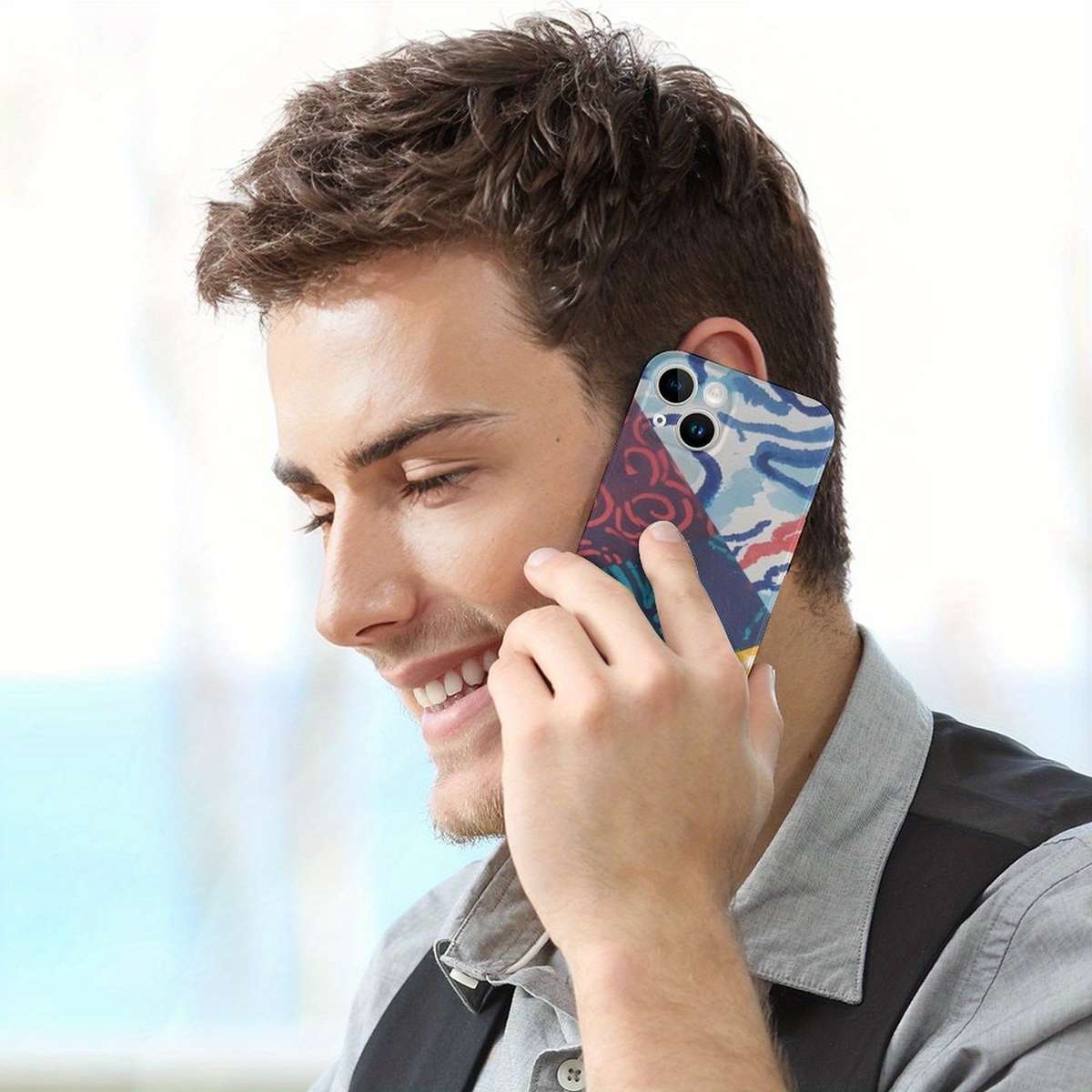 1Pc White For iPhone 15 Pro African Batik Design Phone Case