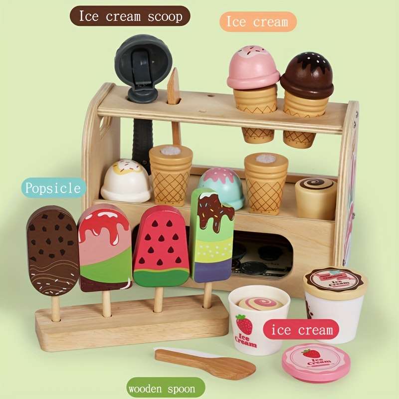 Childrens Toys Items Wooden Ice Cream Toy Set
