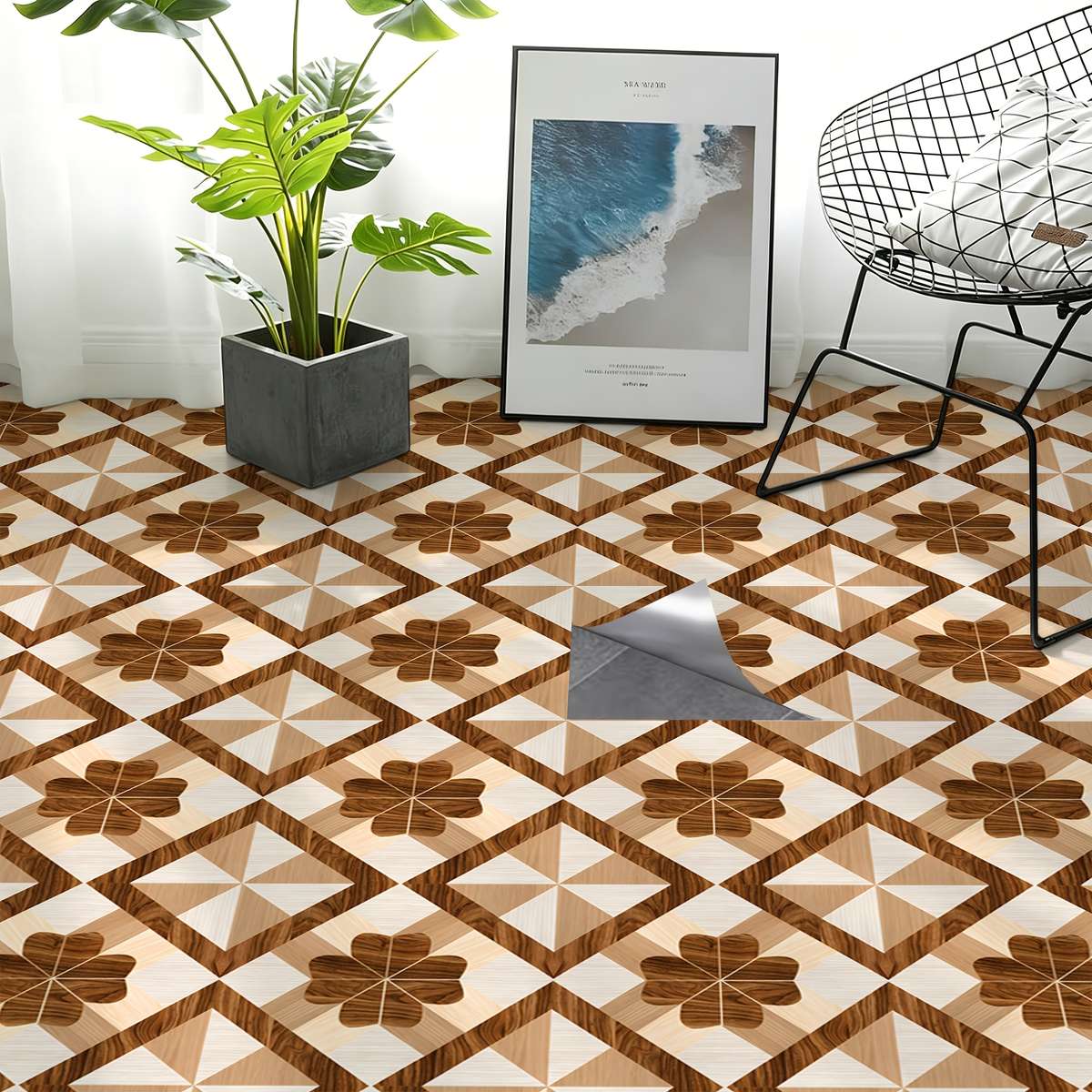 Self Adhesive Floor Stickers 40Cm*120Cm Geometric Wood Grain