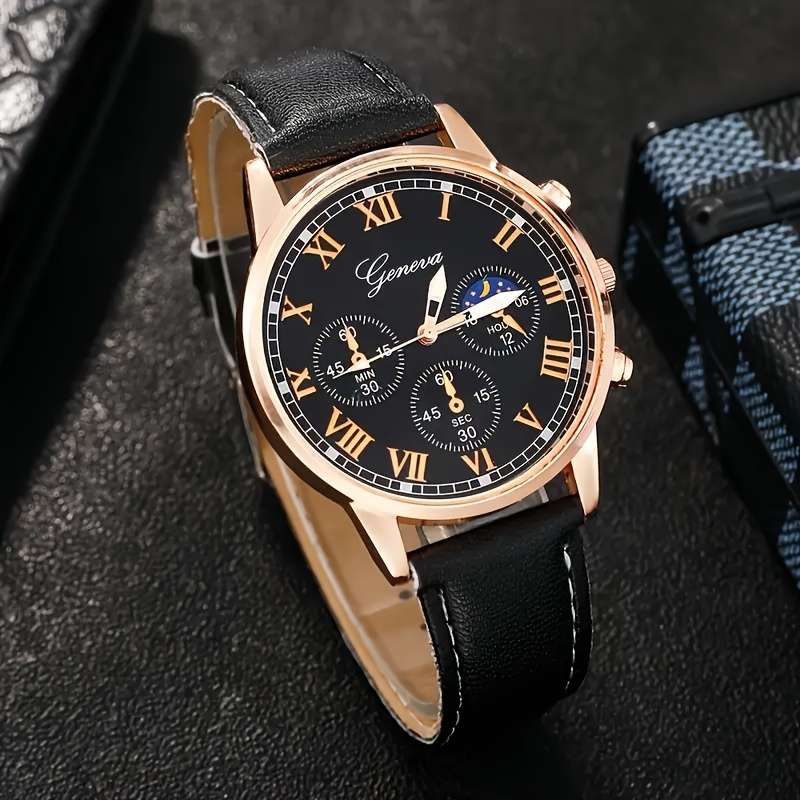 6Pcs Brand New Set Of Men Stylish Quartz Watches Featuring Simulated