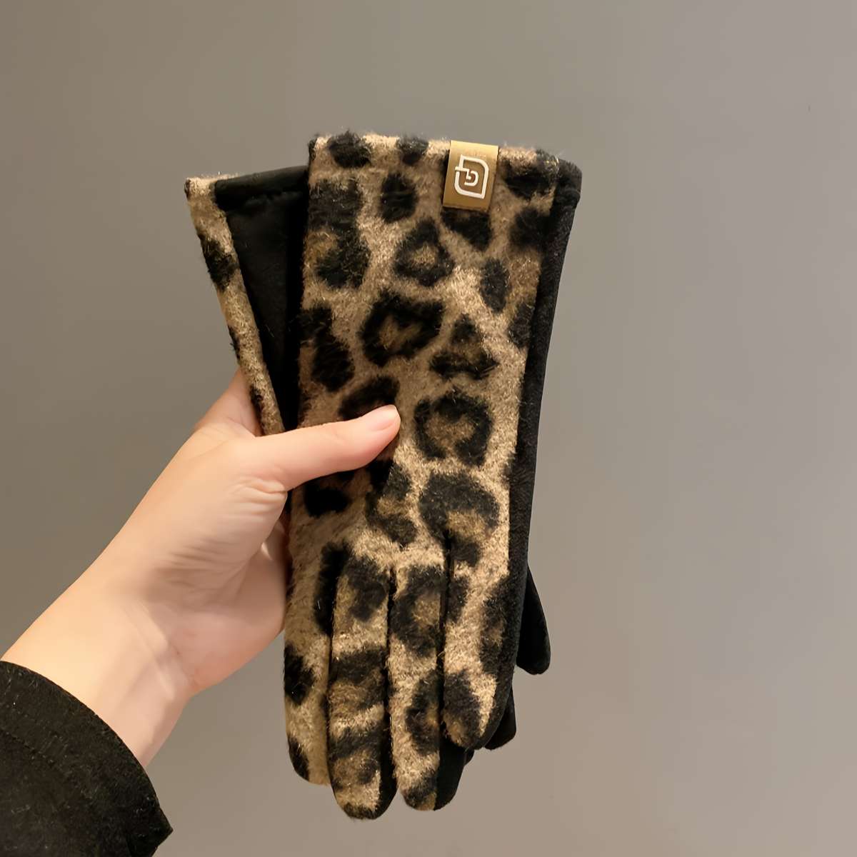 Winter Gloves Items Leopard Coffee