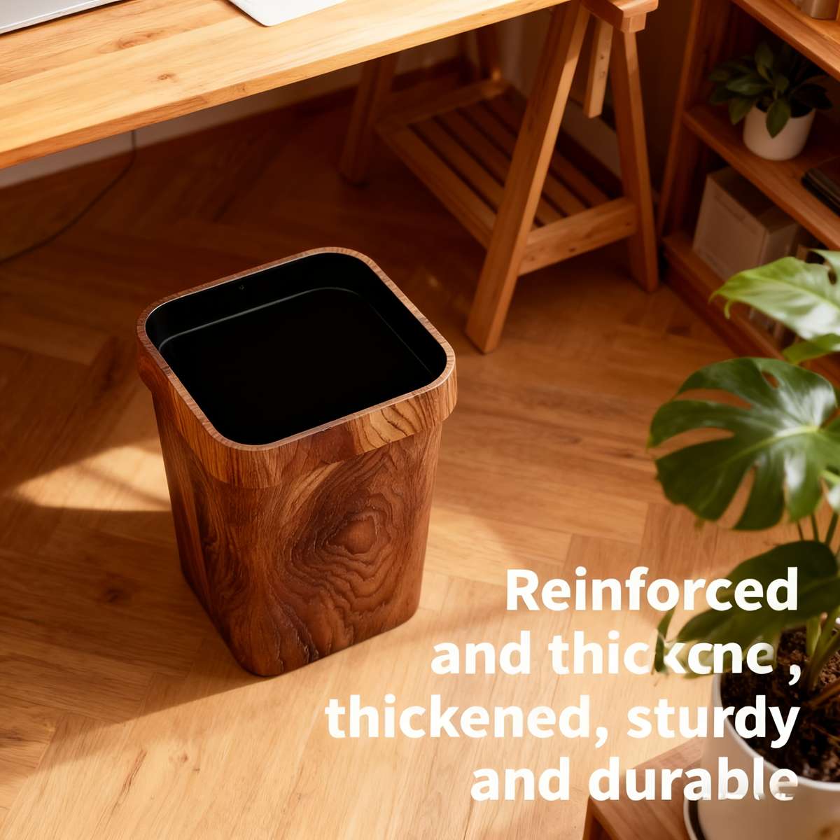 Garbage Can Size Wood Grain Trash Can 7L