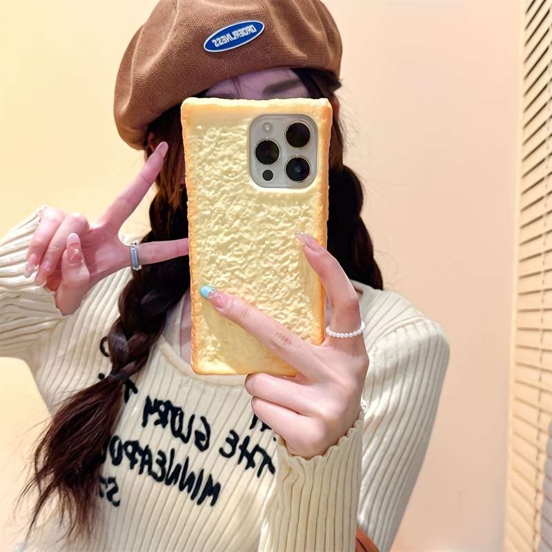 1Pc Yellow For iPhone 16 Pro Max Fun Toast Bread Suitable Phone Case