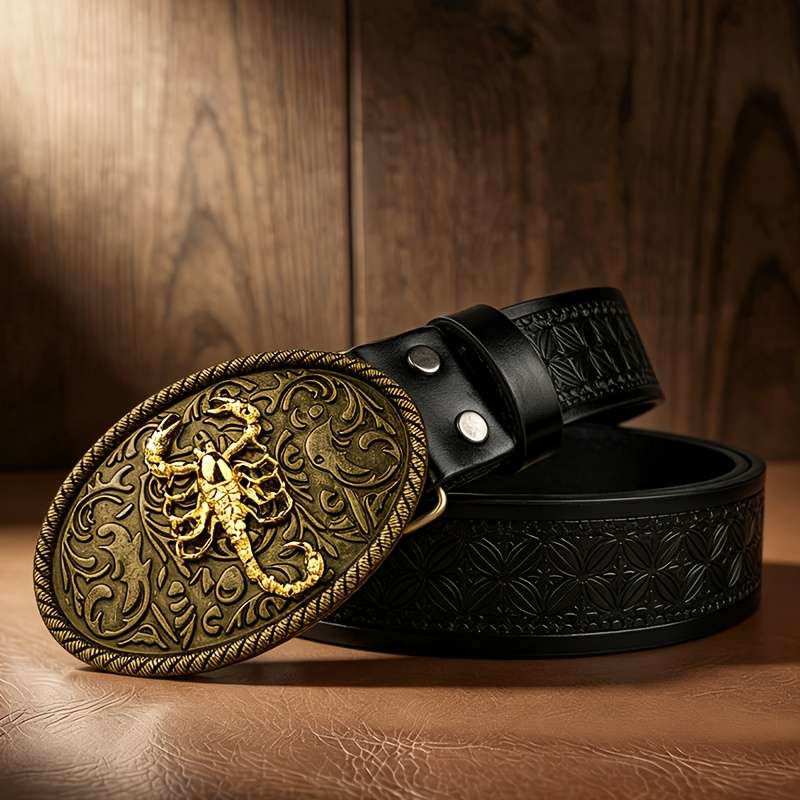 Belt Color Copper Base With Golden Scorpion  Brown Checkered Pattern Size 105 108Cm 41.34 42.52In