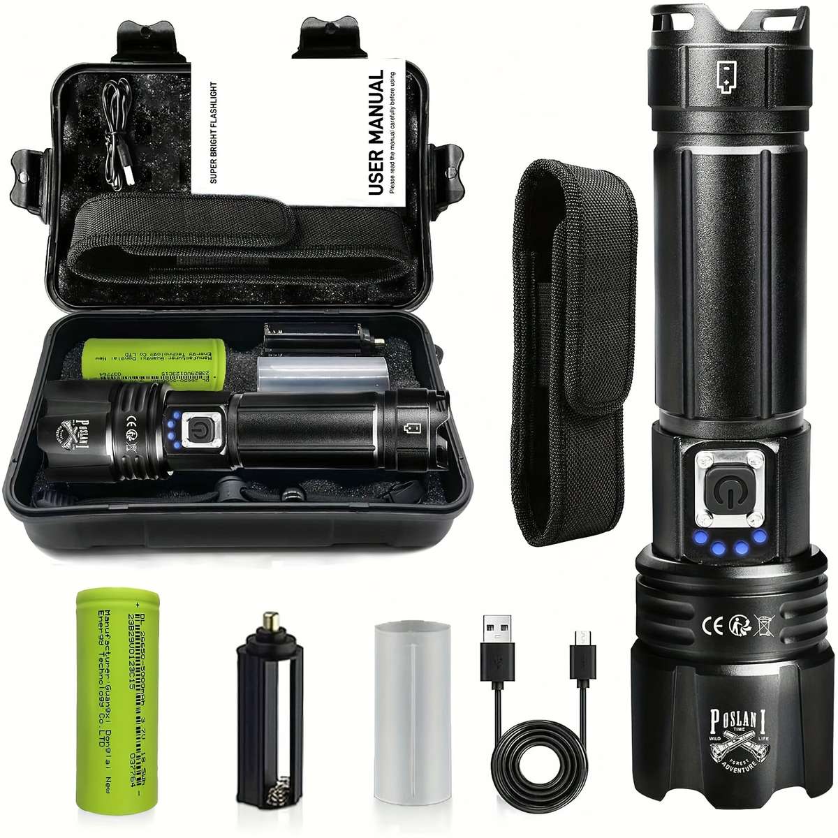 Heavy Duty Poslani Led Flashlight 700 Lumens Rechargeable Handheld Emergency