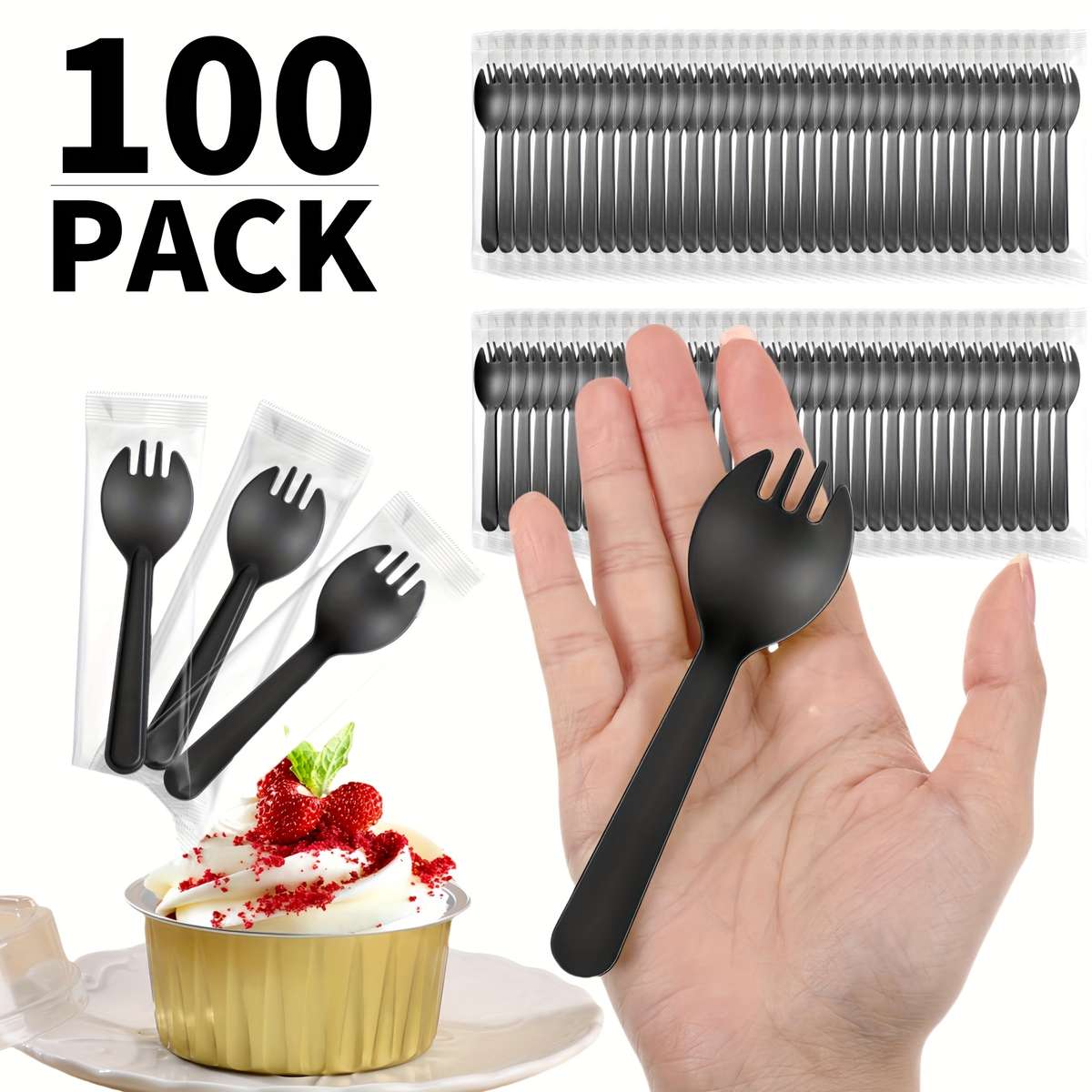 100pcs Disposable Dessert Spoons Cake Spoons Plastic Forks And Spoons Fruit Forks And Spoons