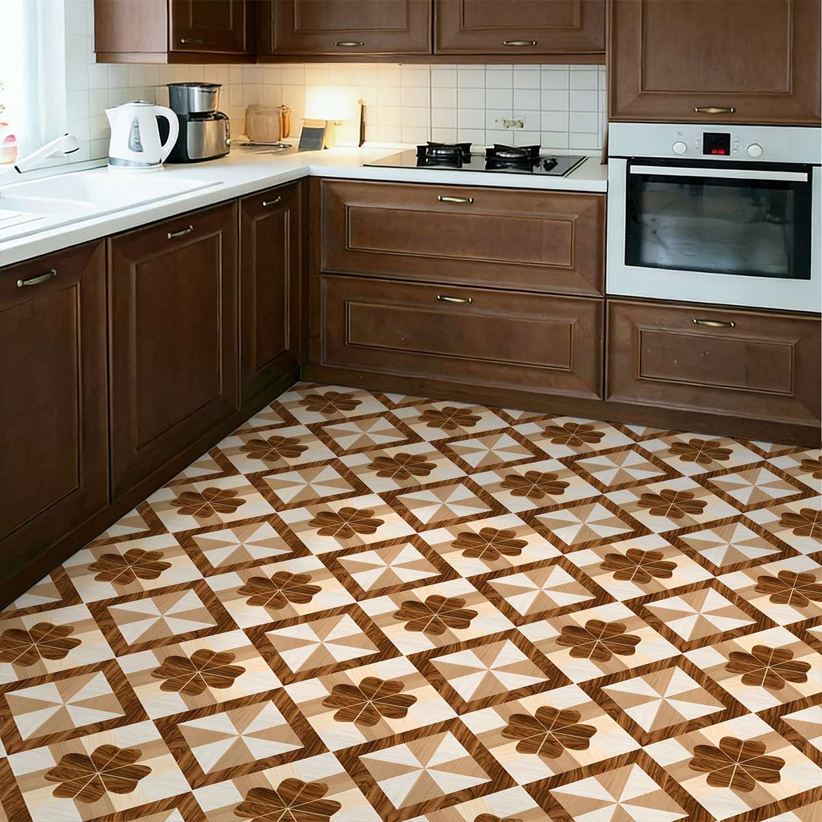 Self Adhesive Floor Stickers 40Cm*120Cm Geometric Wood Grain