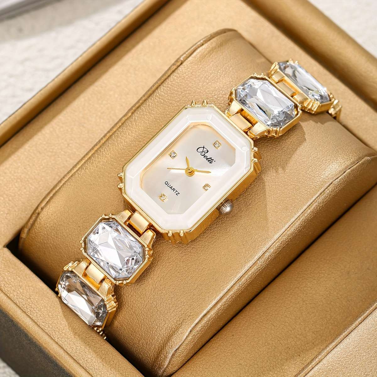 4Pcs Women Watch Square Alloy Case Bracelet Paired Tulip
