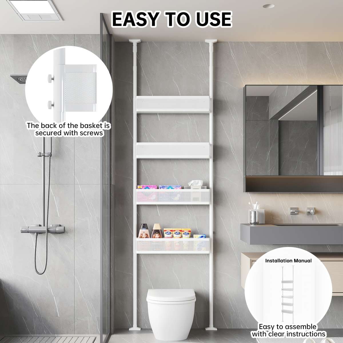Bathroom Storage Rack Color White Model3 Tiers