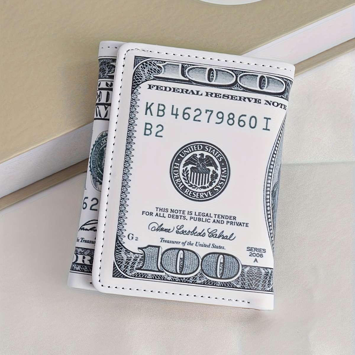 Benjamin Franklin $100 Bill Design Novelty Walletstylish Trifold Card Holder With Multiple S