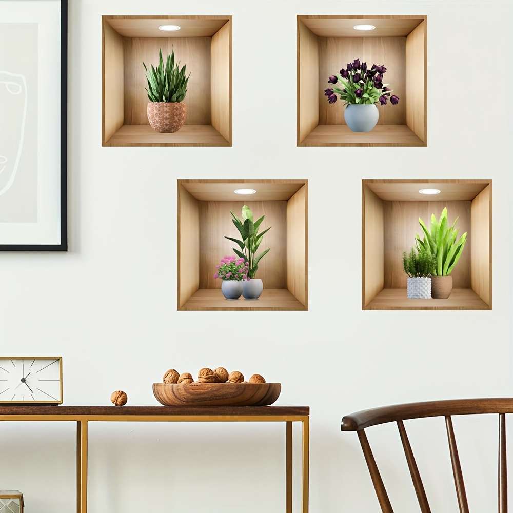 3PCS Industrial Textured Lifelike Green Plant Wall Decals Self Adhesive Bedroom