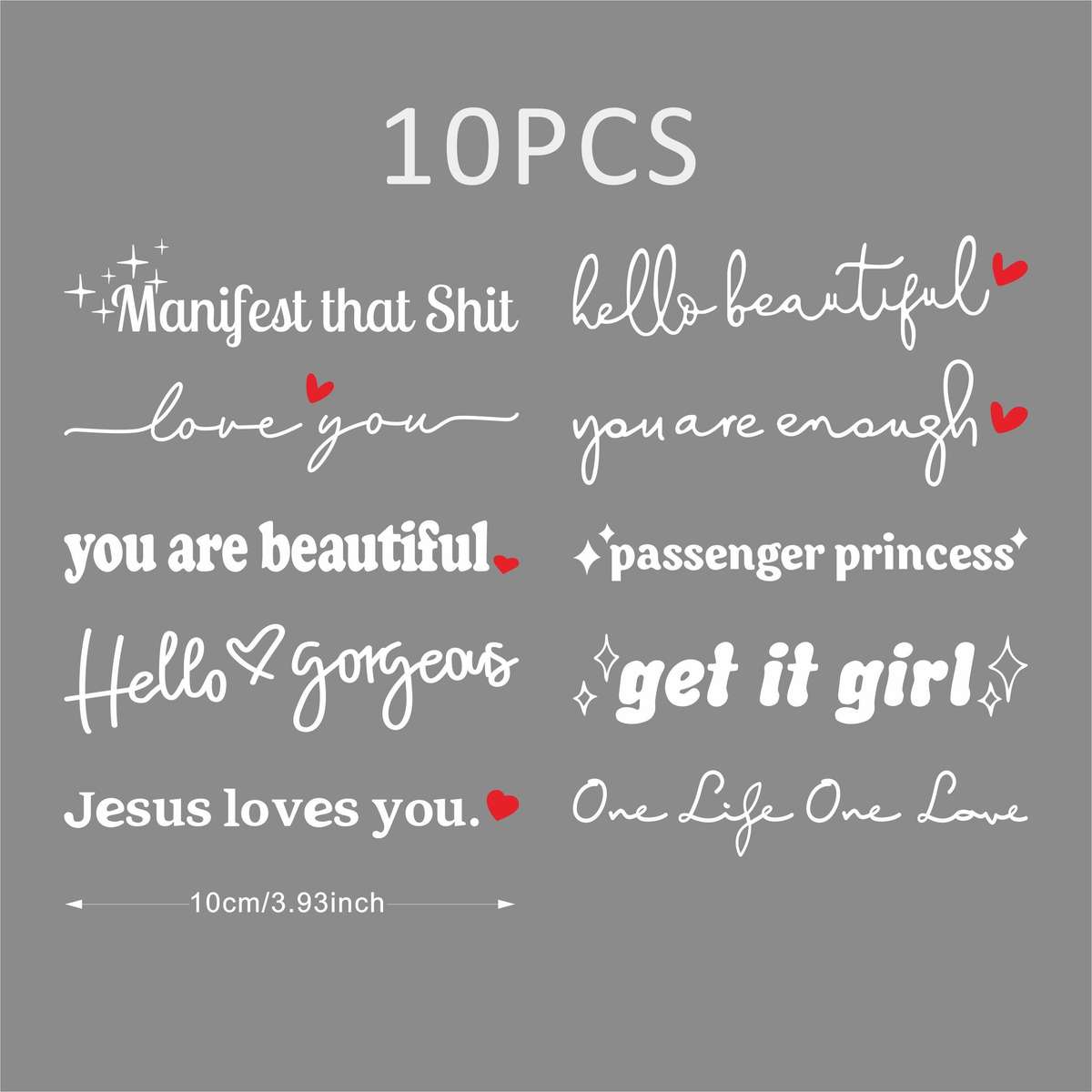10Pcs Designs For Car Rearview Inspirational Stickers Decoration Inches Mirror