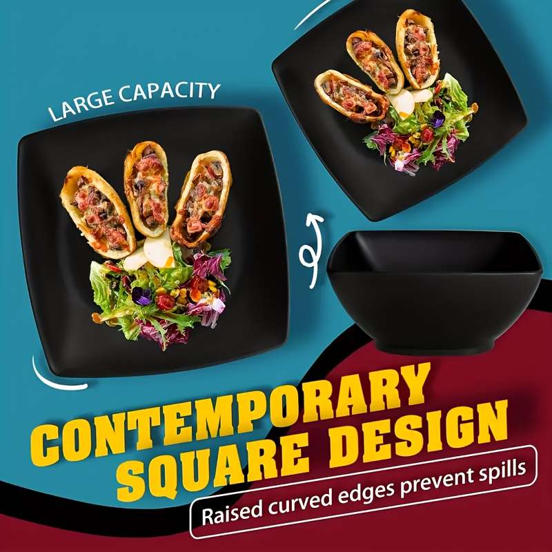Bowl Color 16Pcswheat Square Setblack
