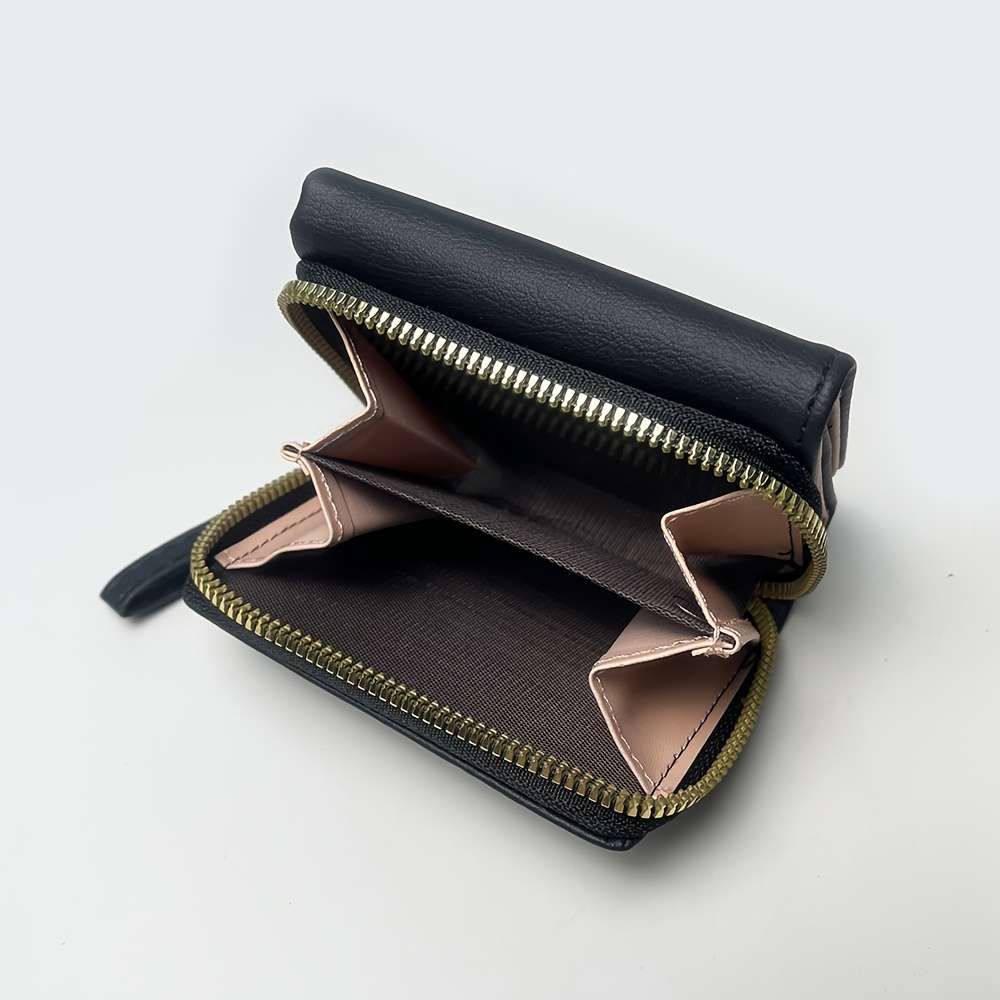 Compact Women'S Wallet With A Short Zipper Featuring Three Folds And Ample Space Designed Wit
