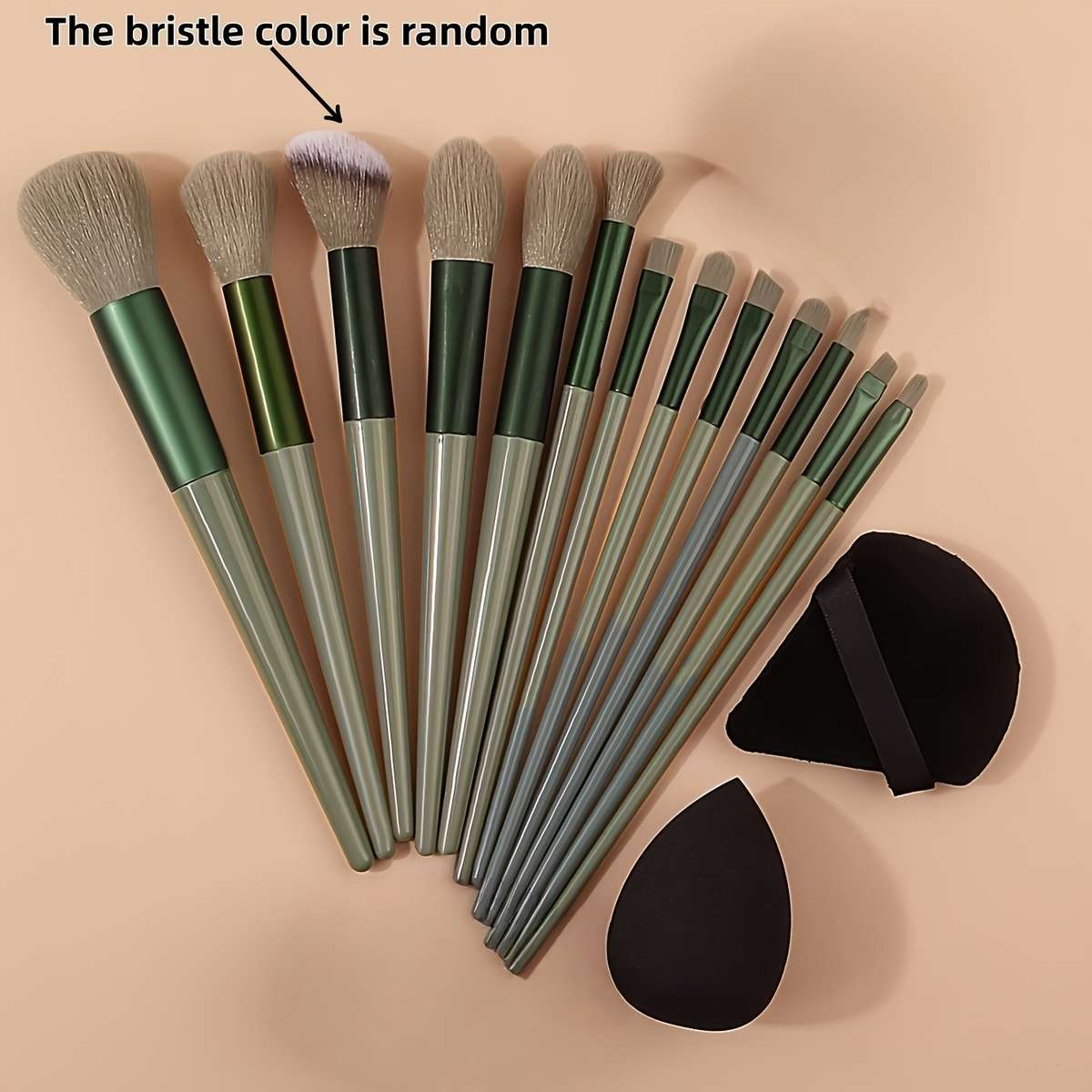 Makeup Brush Set Color Green15Pcs