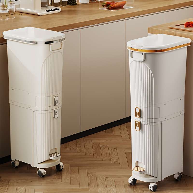 Garbage Can Color Milky White Model2 Layers 11 Wheels * 4 With Partition Height 73.5Cm28.94In