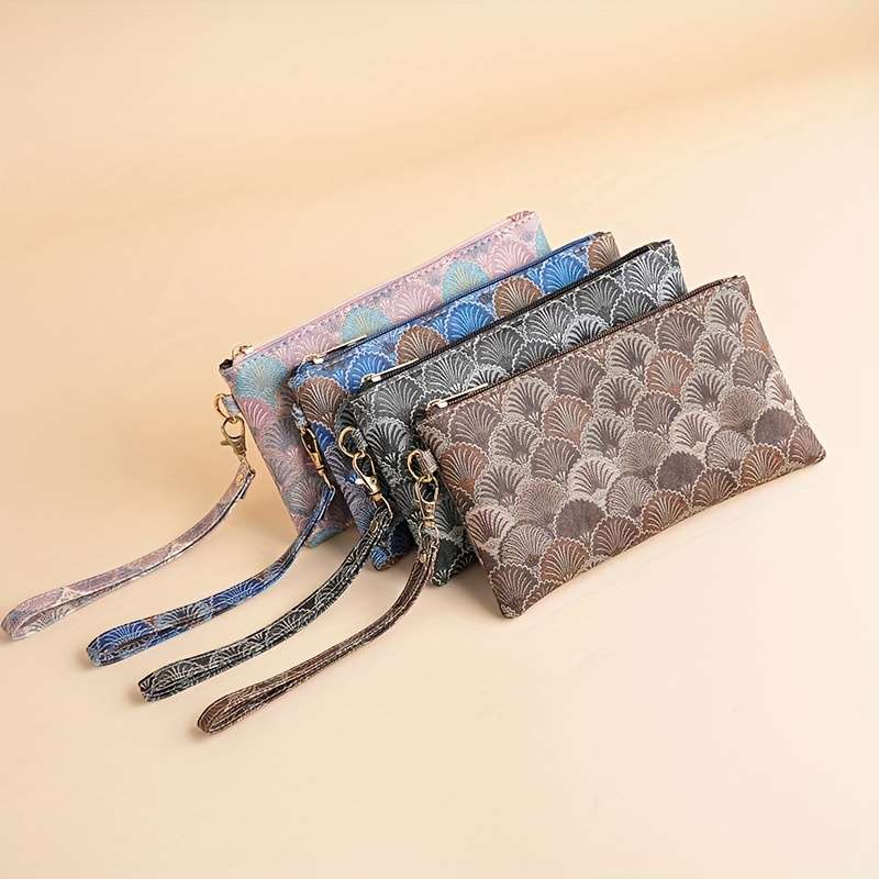 2024 Chic Vintage-Inspired Womens Walletslim Zippered Clutch With Wrist Strap Soft Synthet