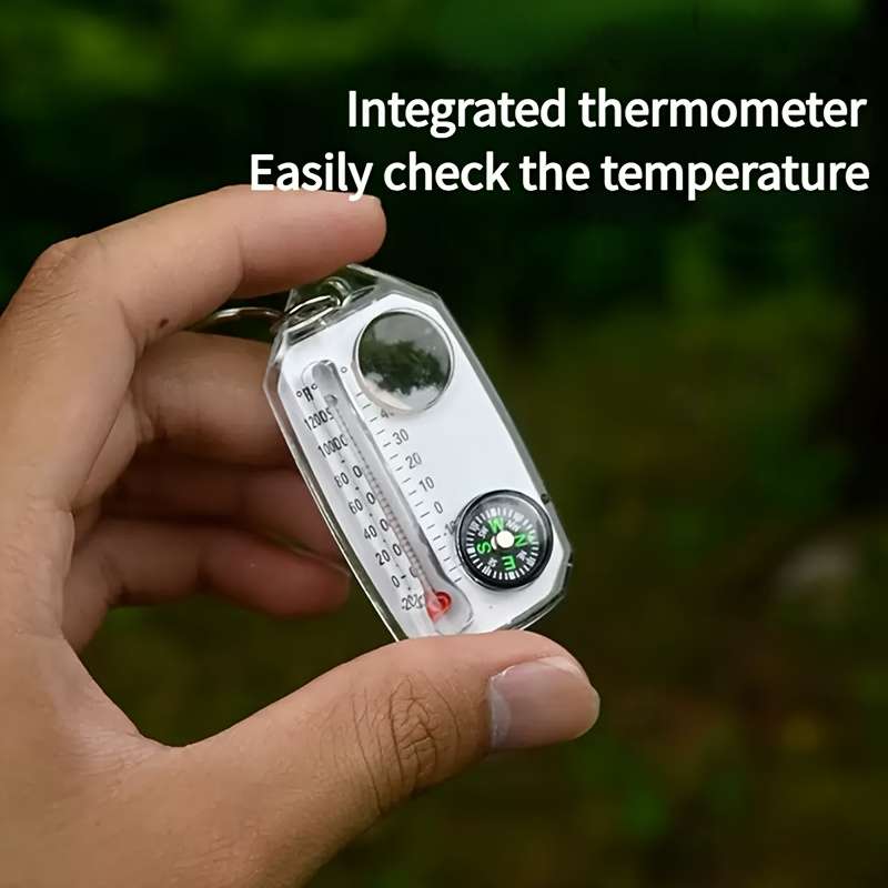 Set Compass Thermometer Magnifying Glass Keychain 4 In 1 Portable Multi