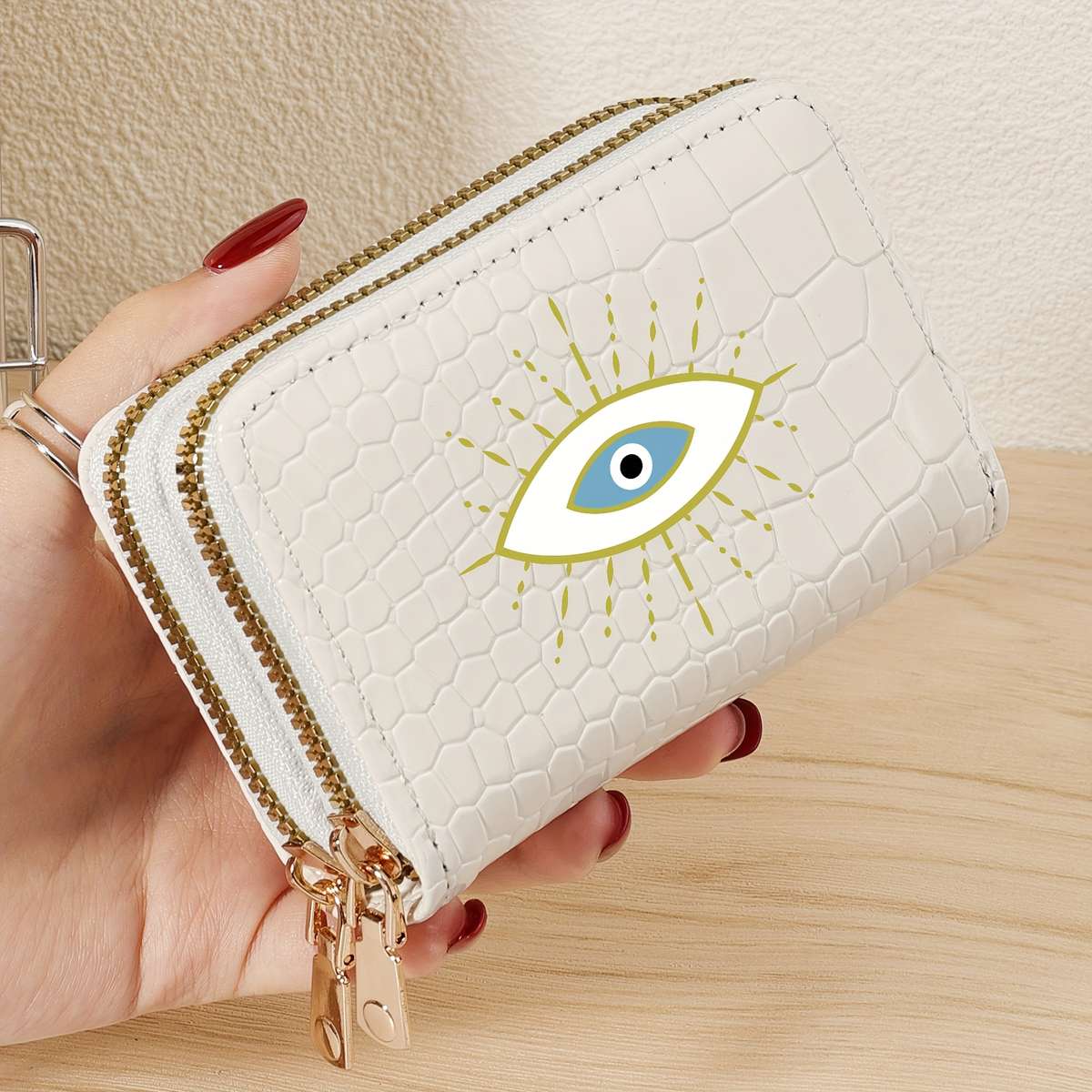 Eye Graffiti Print Zipper Walletstylish Double-Layer Coin Purse With Multiple Slots Lightwe