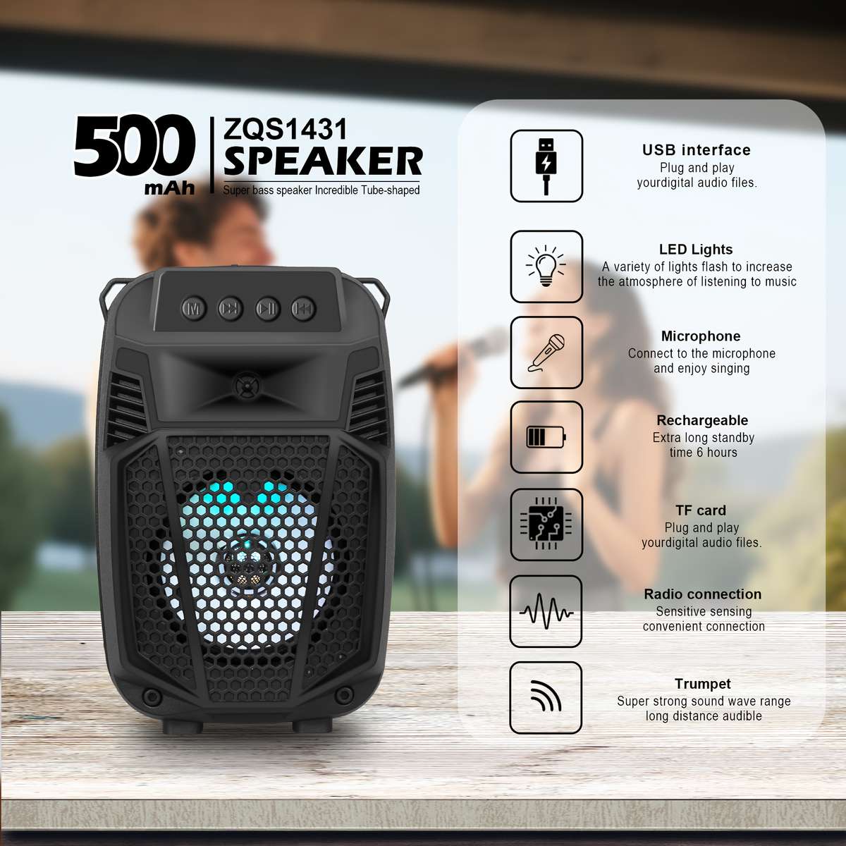 Smart Featuring Crystal Sound Dual Portable Wireless Speakers For Festival