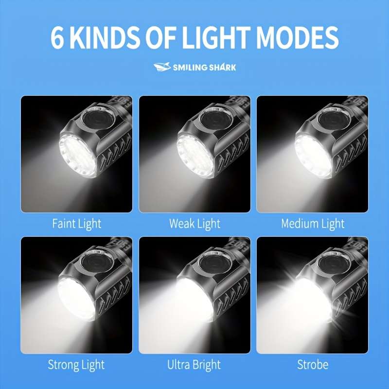 Compact 1Pc Smiling Shark Rechargeable Mini Flashlight Super Outdoor Reliable