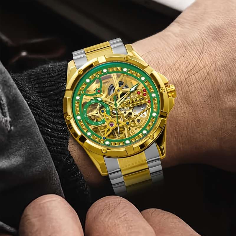 Classic Glenaw Men Automatic Mechanical Watch With Skeleton Self Winding