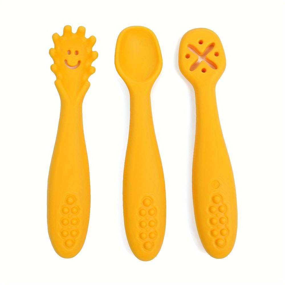 3pcs set Silicone Feeding Spoons for Youngsters Silicone Spoons for Easy Grasping Licking S