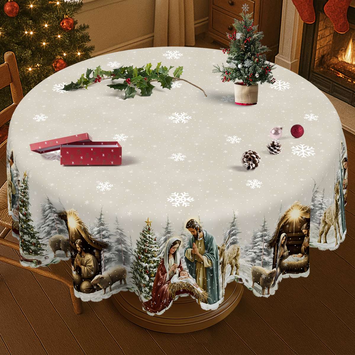 Christmas Tablecloth Size Round 60In   152Cm