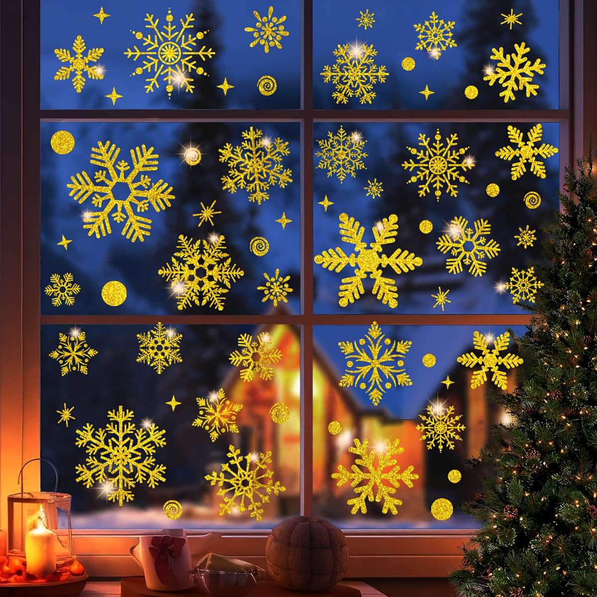 Window Stickers Color Silvery 2Sheets 59Pcs