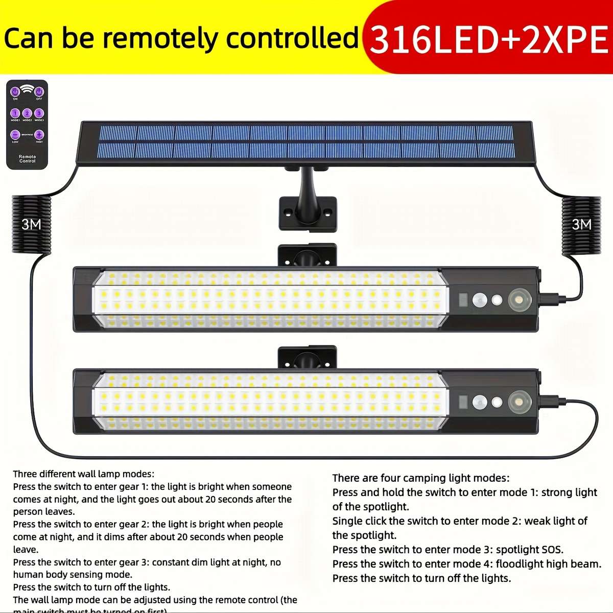 158LEDS 2XPE Outdoor Solar Light