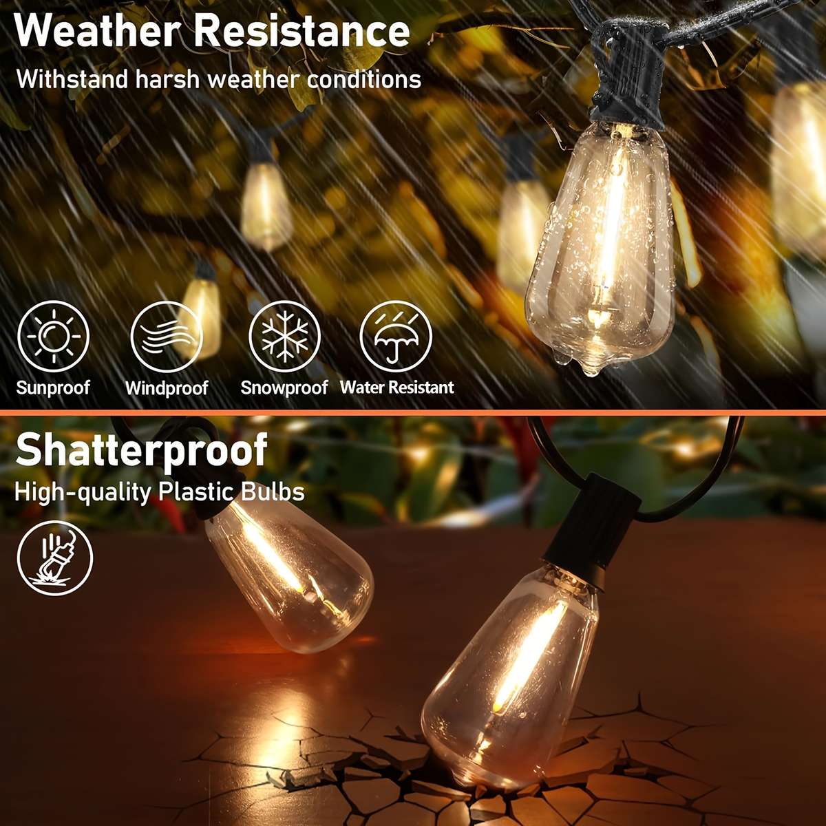 String Lights Size 60Ft 18.3M 20 2 Spare Bulbs